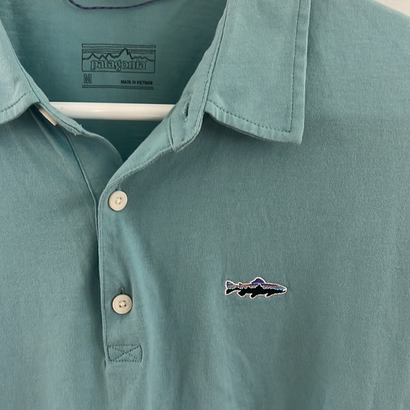 Patagonia polo shirt. Light blue, medium, and like new. - Picture 2 of 3
